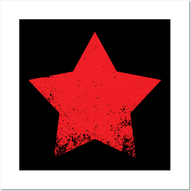 Red Retro Vintage Star Distressed Wall Art by fizzyllama